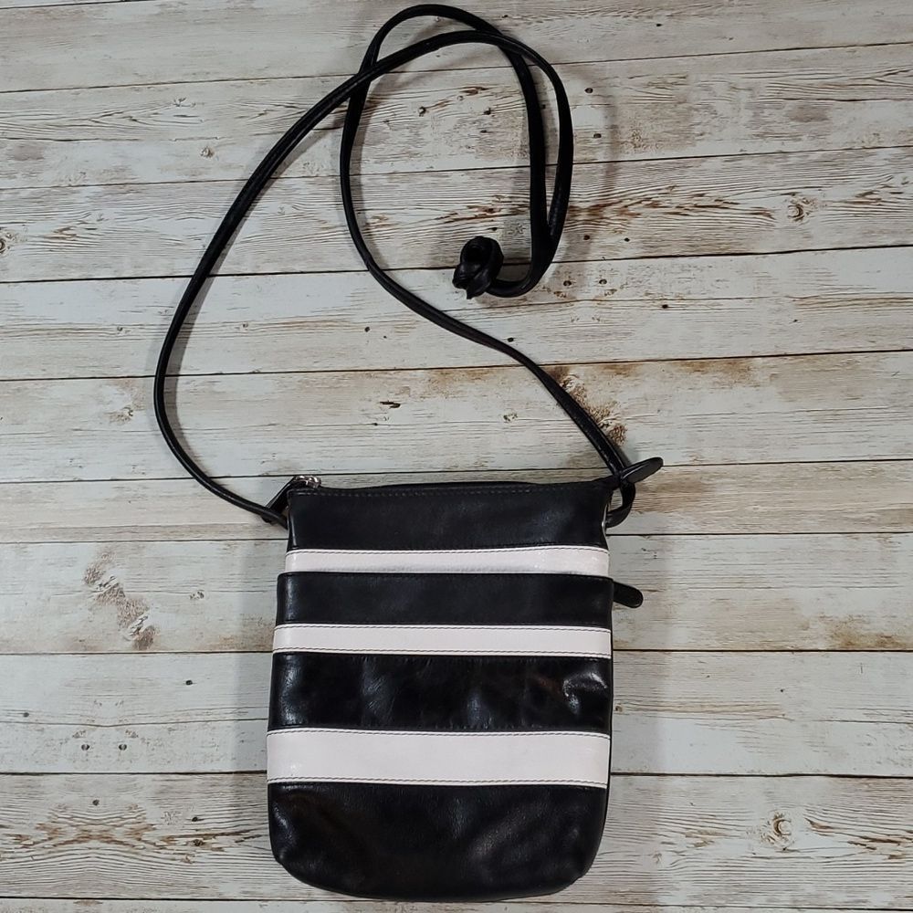 Leather Convict Black &‎ White Striped Crossbody Purse Shoulder Bag Ili New York